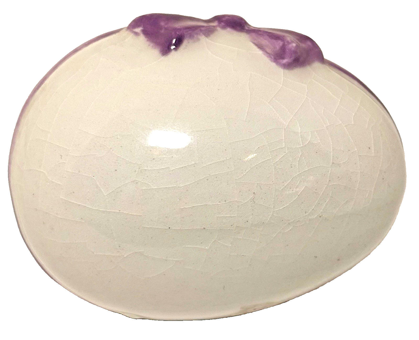 Ceramic Easter Egg-Shaped White and Purple Bow Pattern Decorative Accent Crazing