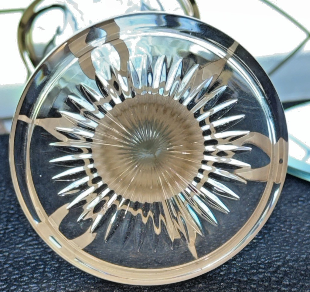 VTG Heisey? Art Nouveau American Sterling Silver Overlay Glass Trumpet Vase-Glow