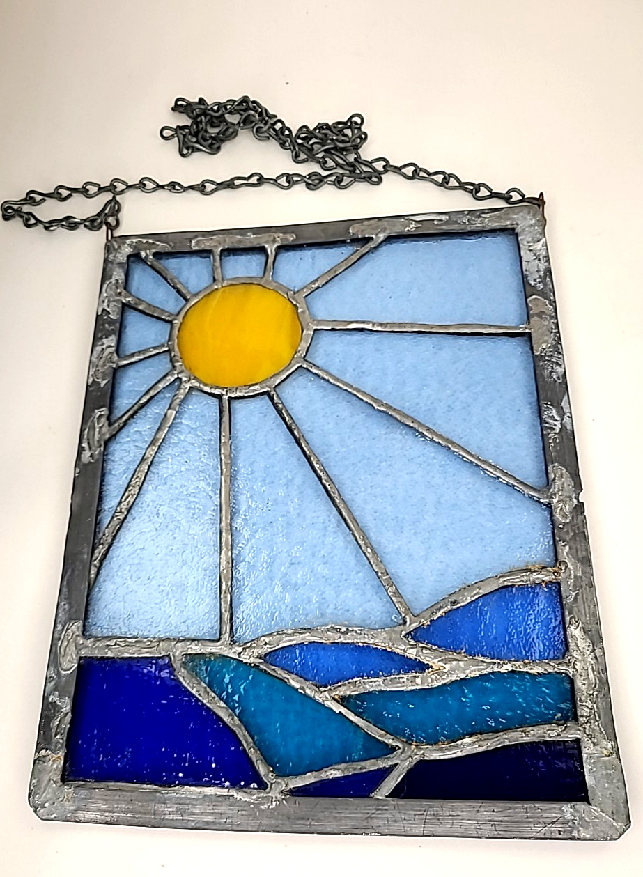Handmade Stained Glass Suncatcher sunrise over water Decorative 11″x9″