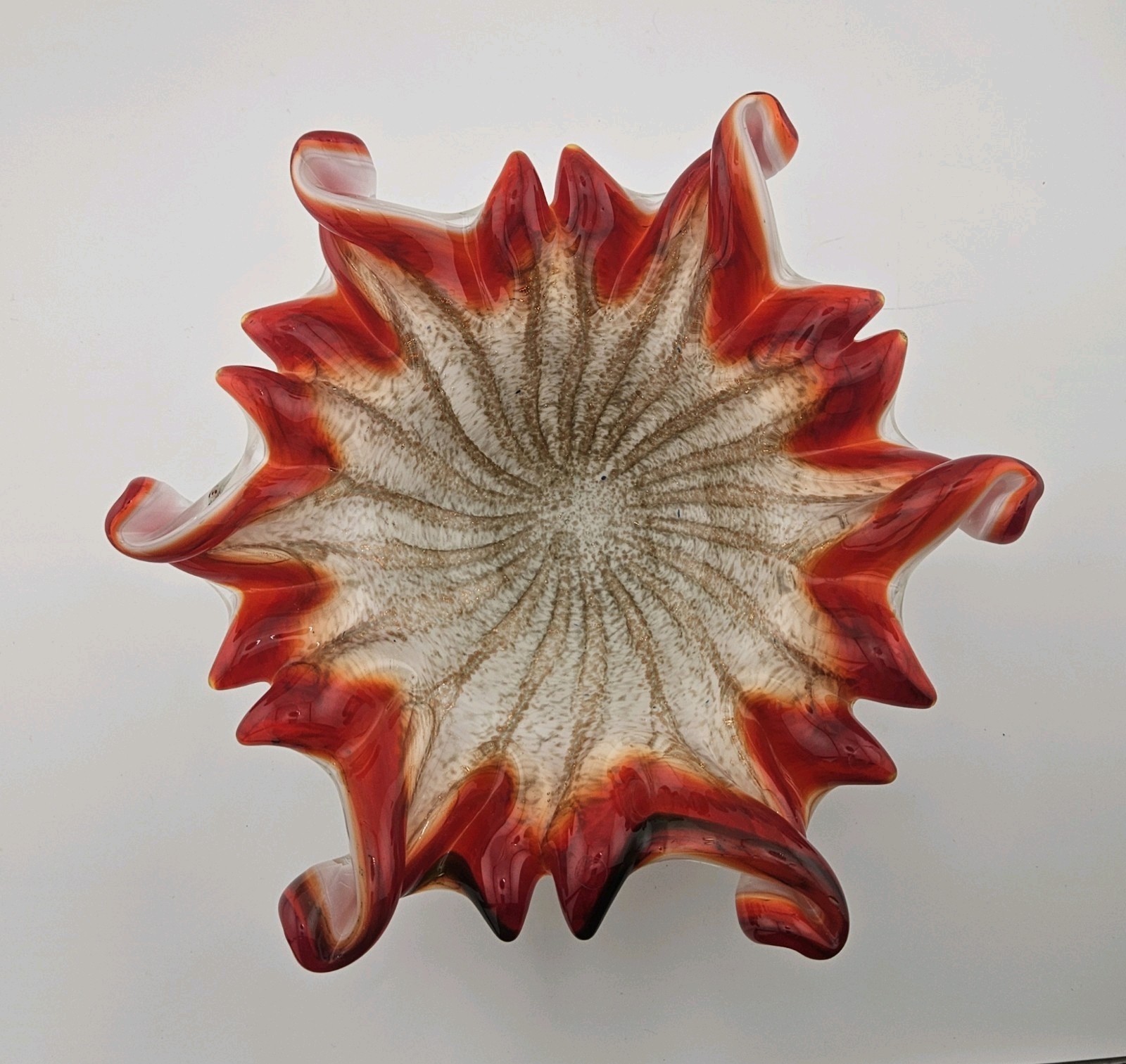 Rare Vintage Murano Fratelli Toso 8″ Glass Art Display Dish Italian Mid-Century