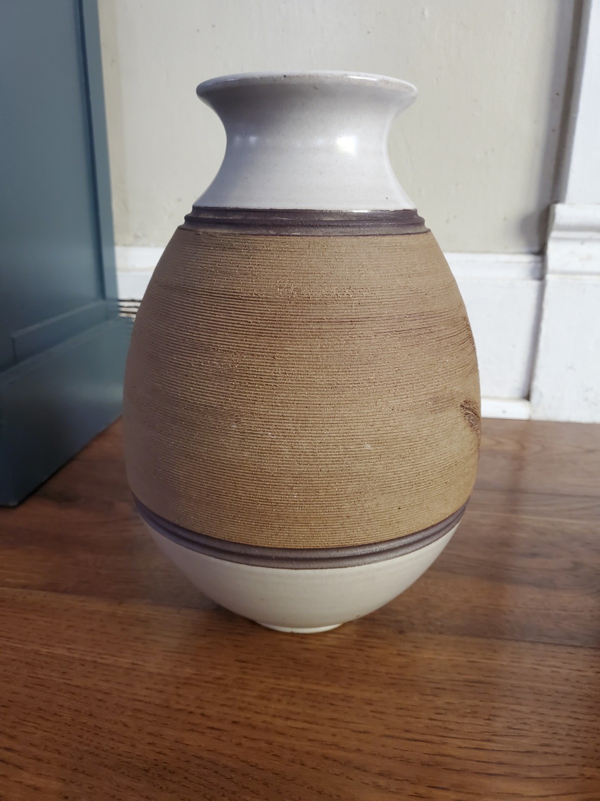 Meredith Cooke Art Pottery Signed with Incised Fern Leaves Cottagecore Vase 11″