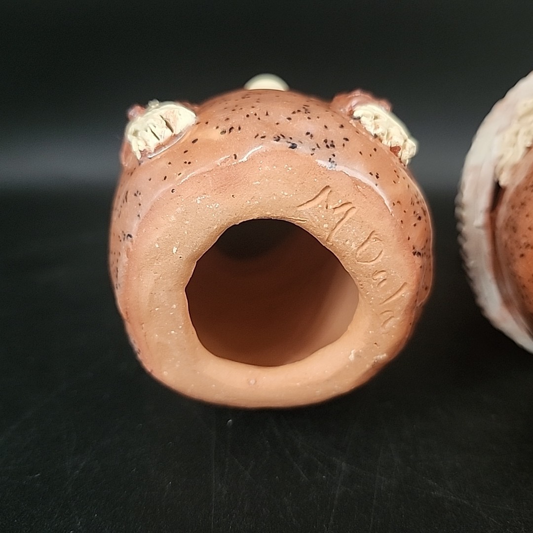Whimsical Studio Art Pottery Clay Sculpture Gnomes Christmas Pair Signed