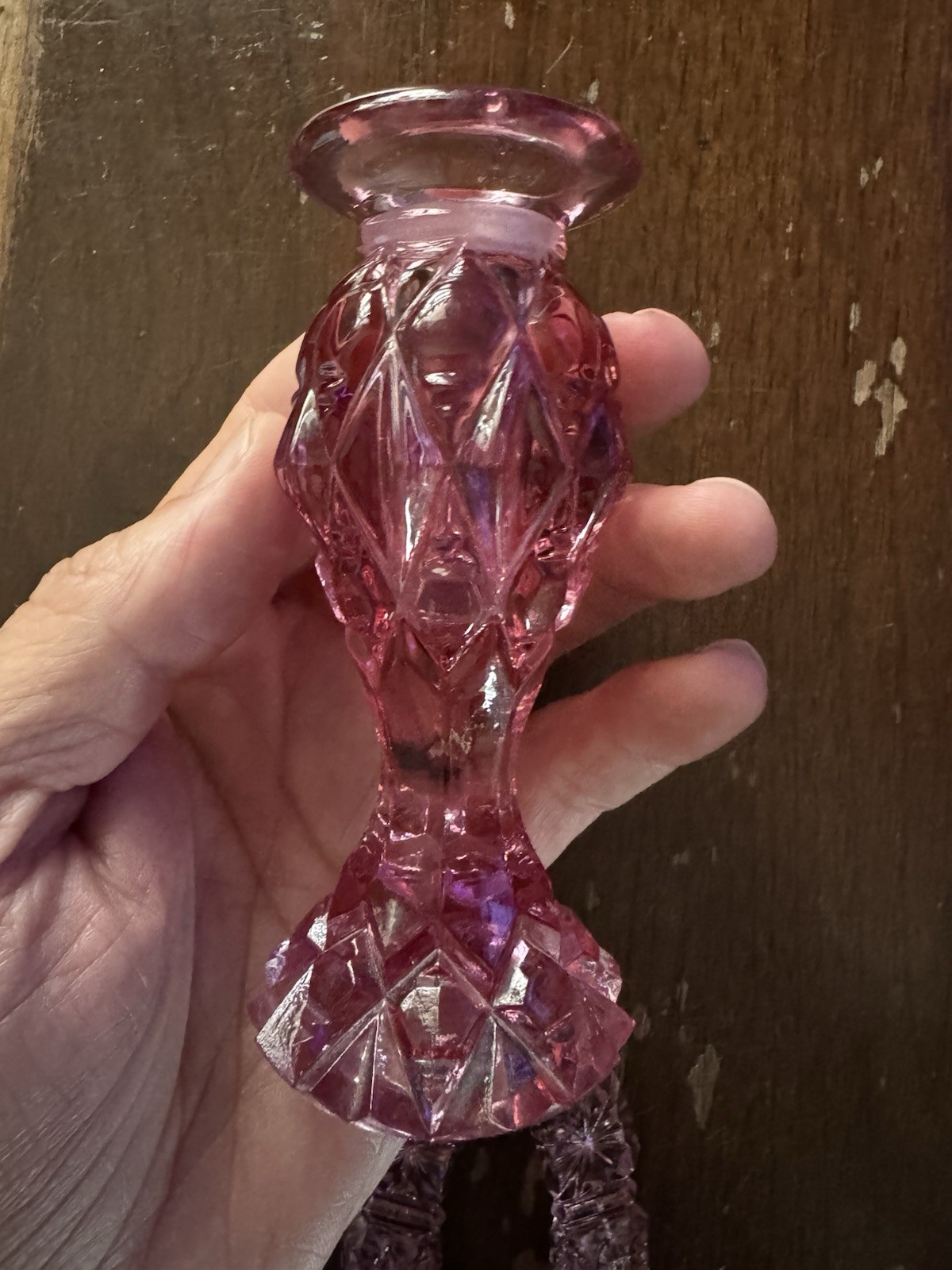 Fenton Art Glass Dusty Rose Hobstar Perfume Bottle & Oval Tiara Stopper Marked