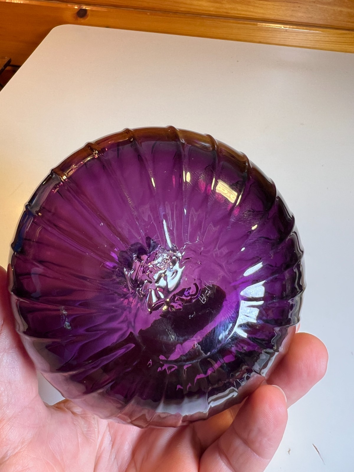 Vintage MFA BOSTON Hand Blown Amethyst Purple Art Glass Vase Ribbed Melon Onion