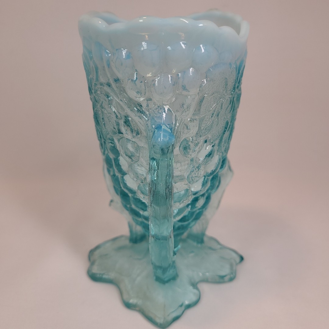 Antique Northwood Aqua Opalescent Glass Vase Grapevine Cluster Twig Handles