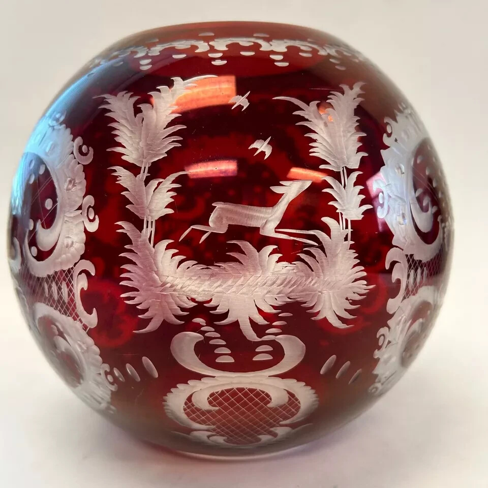 RARE! FENTON ART GLASS RUBY RED LARGE CHRISTMAS HOLIDAY VINTAGE GLOBE VASE BOWL