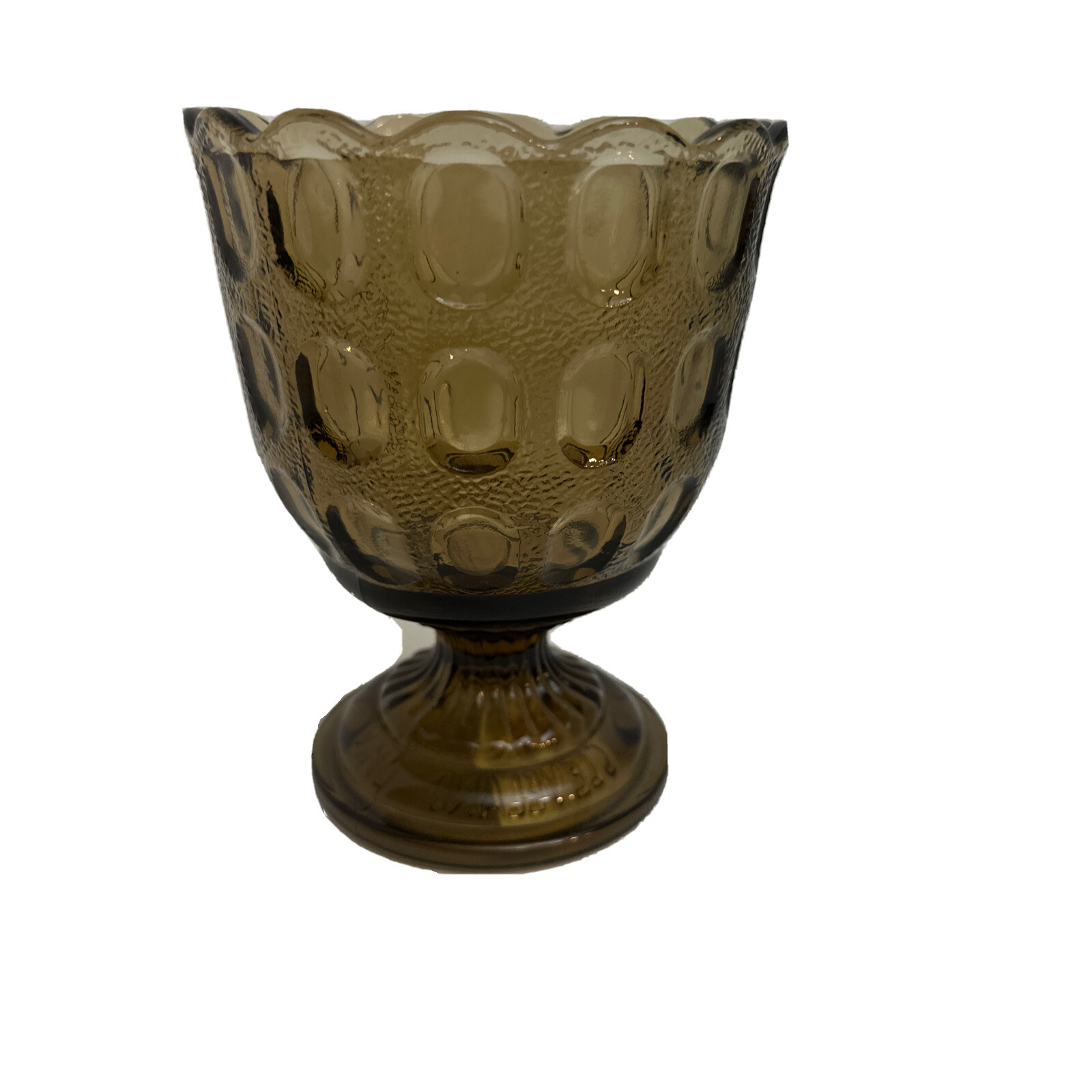 USA Scalloped Top E O Brody Co Smoky Brown Thumbprint Design Footed Compote Vase