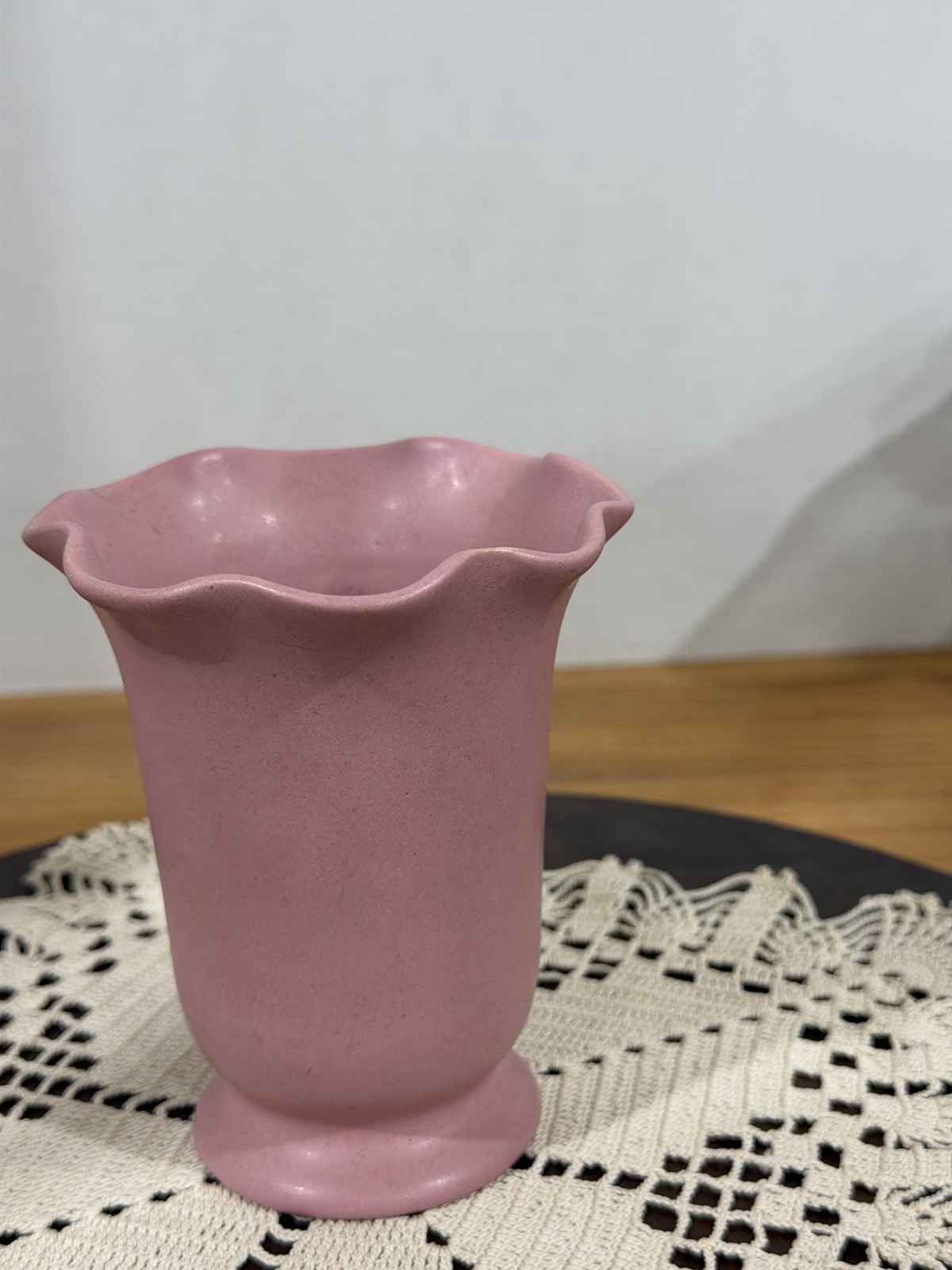 Vintage Rosemeade Dakota Pottery Rose Pink Unglazed Ruffle Vase