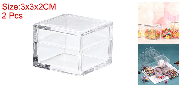 2 Pcs 1.2″ x 1.2″ x 0.8″ Small Acrylic Storage Box with Lid Clear Rectangle