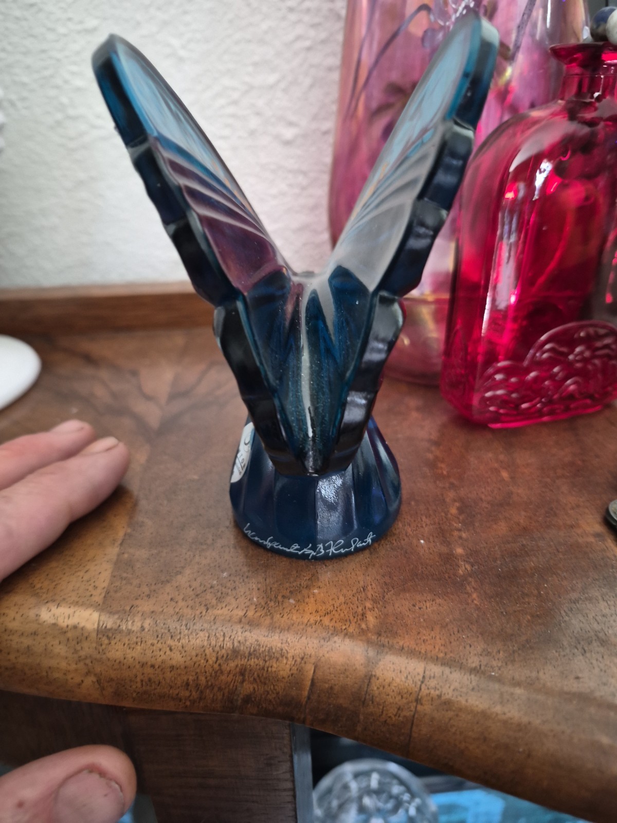 Fenton Turquoise Butterfly – Art Glass, Hand Painted & Signed by Artist