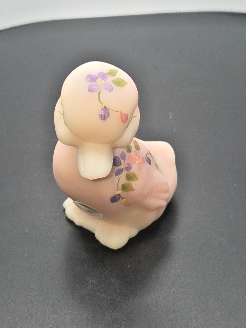 Fenton Glass Uranium Burmese Satin Duck Figurine Signed L Everson – EYES CLOSED