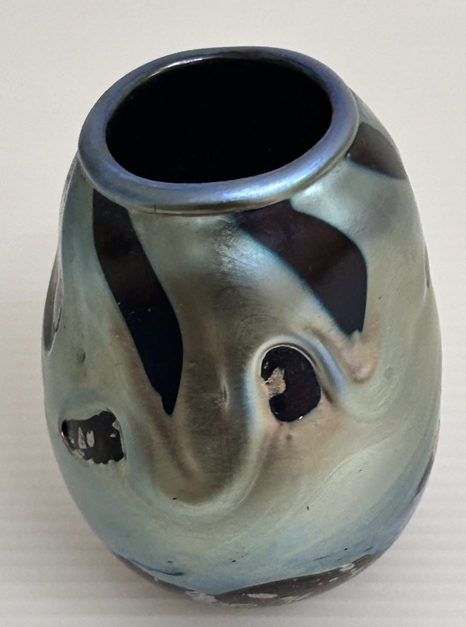 Charles Lotton X Signed Iridescent Blue Brown Green Lava Small Vase *READ AS IS*