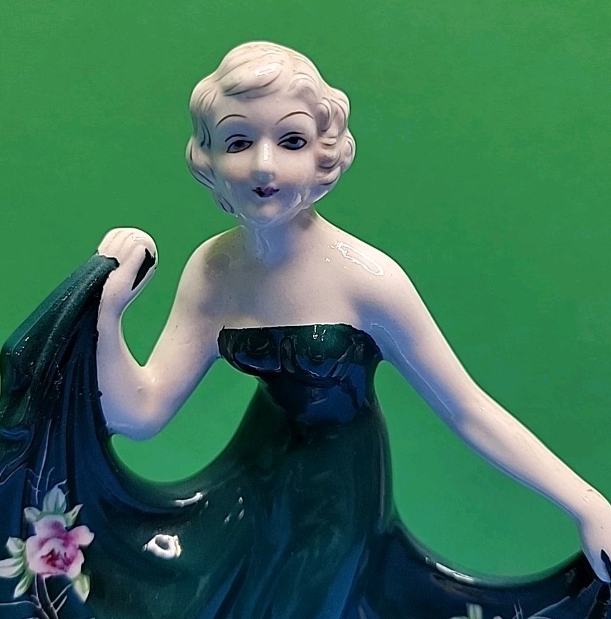 2 – 1930’s Porcelain Dancing Ladies In Floral Green Dress – Made In Japan
