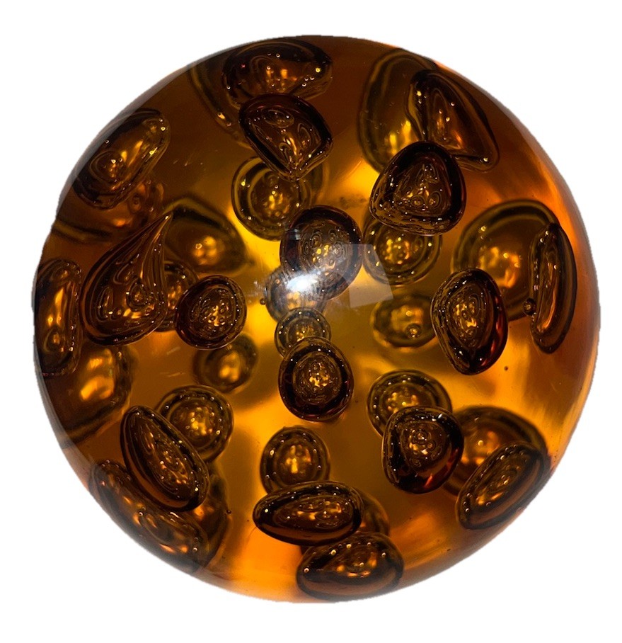 (10)VTG 5” Murano Amber Art Glass Ball Paperweight Controlled Bubbles 4 Pounds