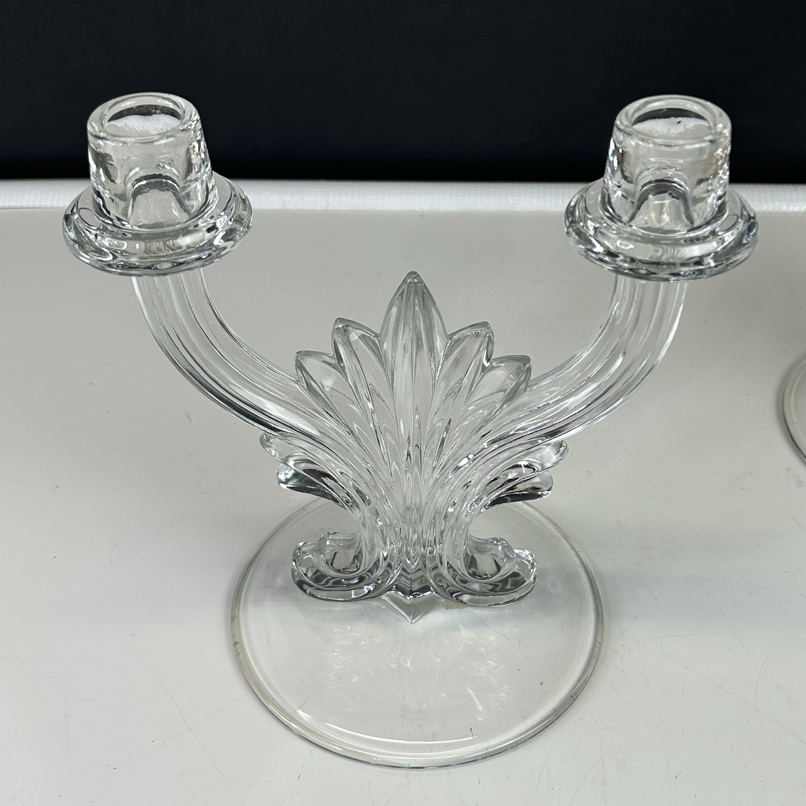 Set of 2 Vintage Fostoria Clear Glass Double Candlestick, BAROQUE- Beautiful