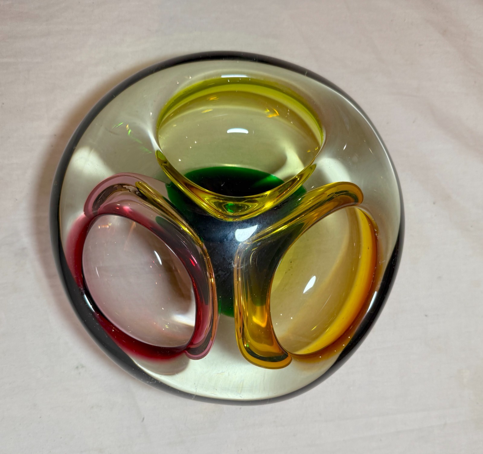 Large vintage hand blown 3 chamber Murano art glass cigarette cigar ashtray