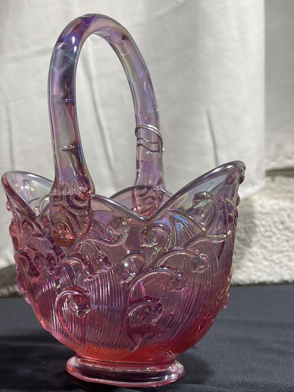 Fenton Plum Basket Art Glass Lily Of The Valley