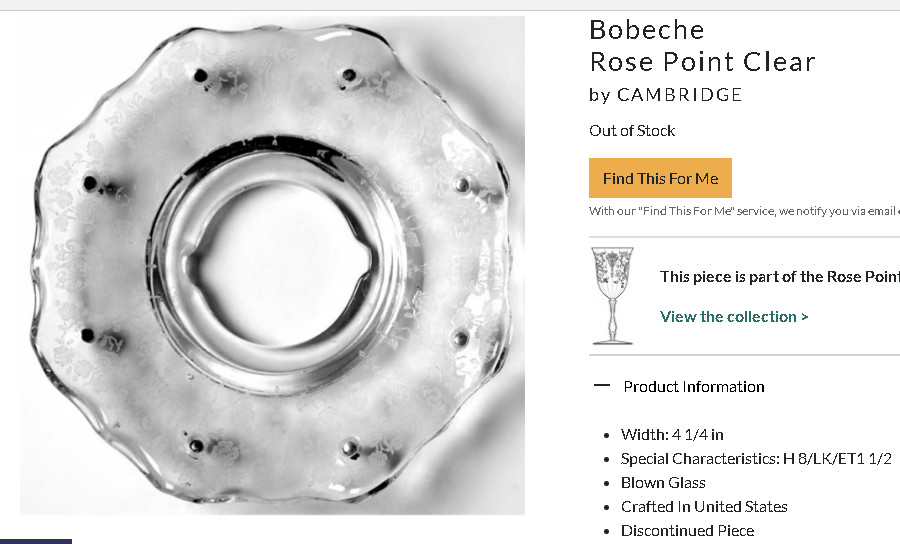 Cambridge BOBECHE ROSE POINT GOLD Encrusted (NO PRISMS) 4.5″ RARE VGC *READ*