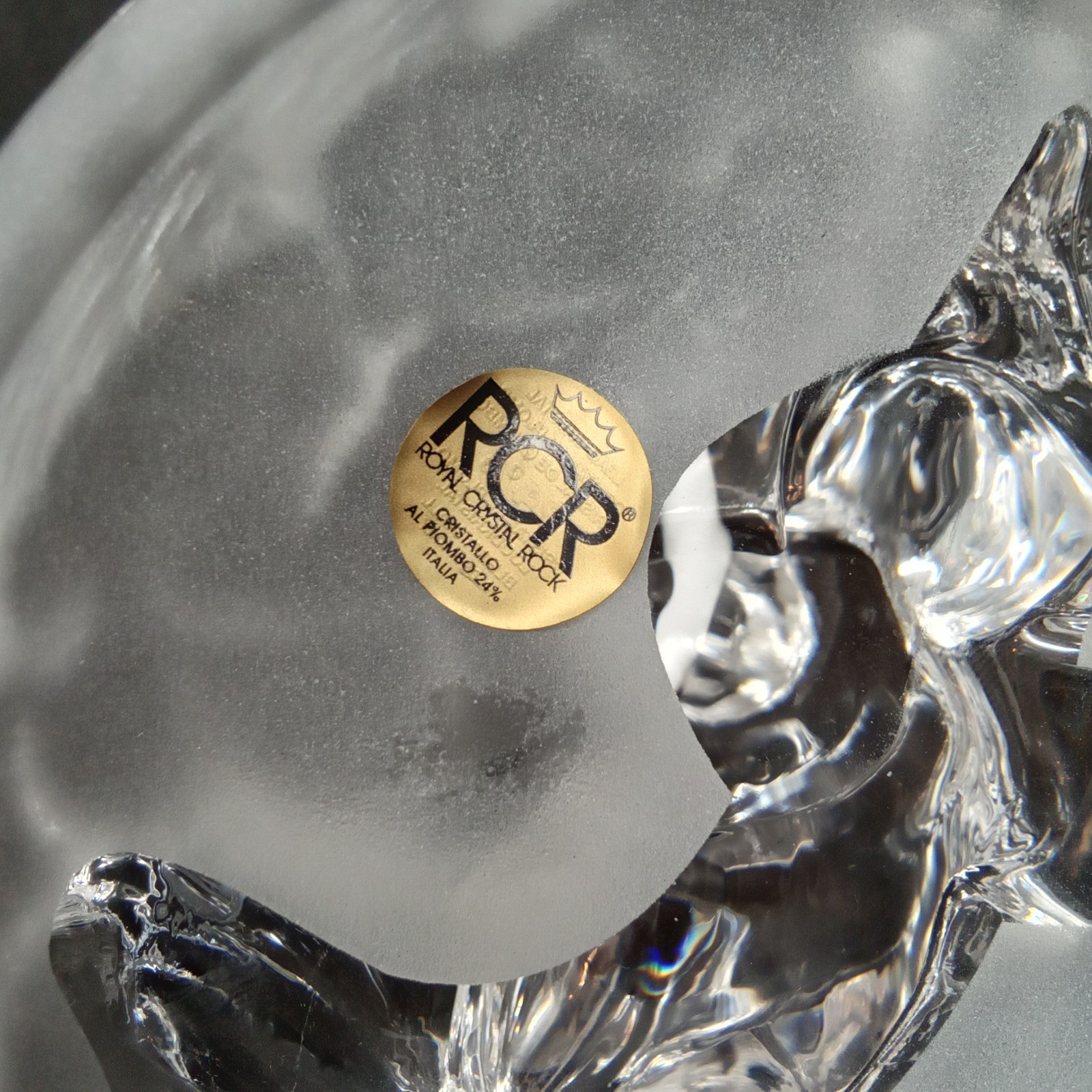 Vintage 1990s Royal Crystal Rock Paperweight Crystal Seal Family Made In Italy