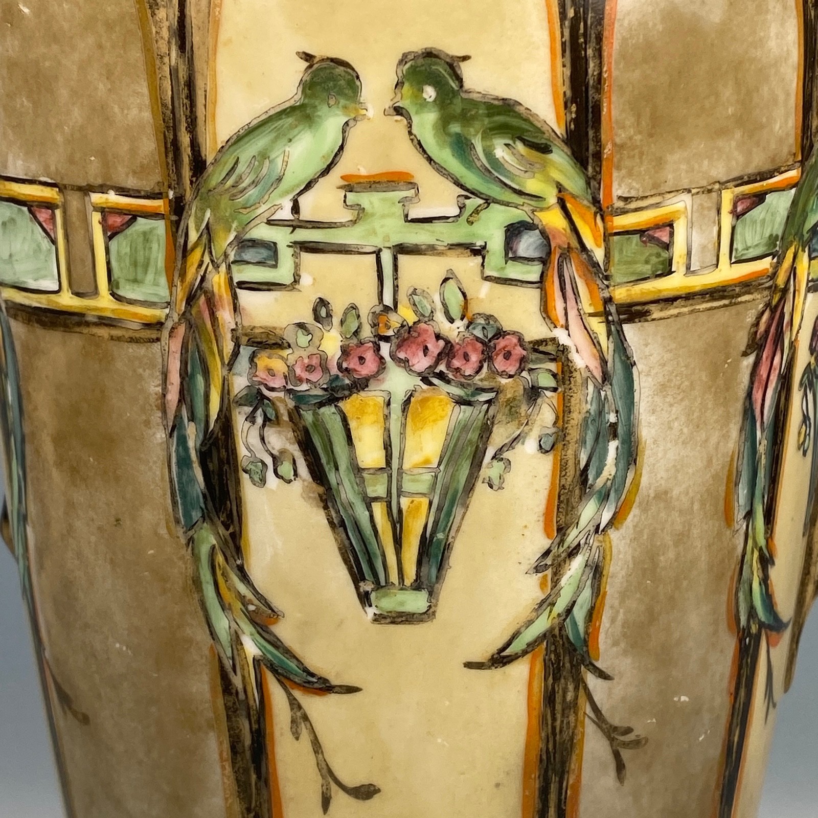 Antique Porzellanfabrik Wehinger Czechoslovakia Birds & Branches Vase ~ Signed