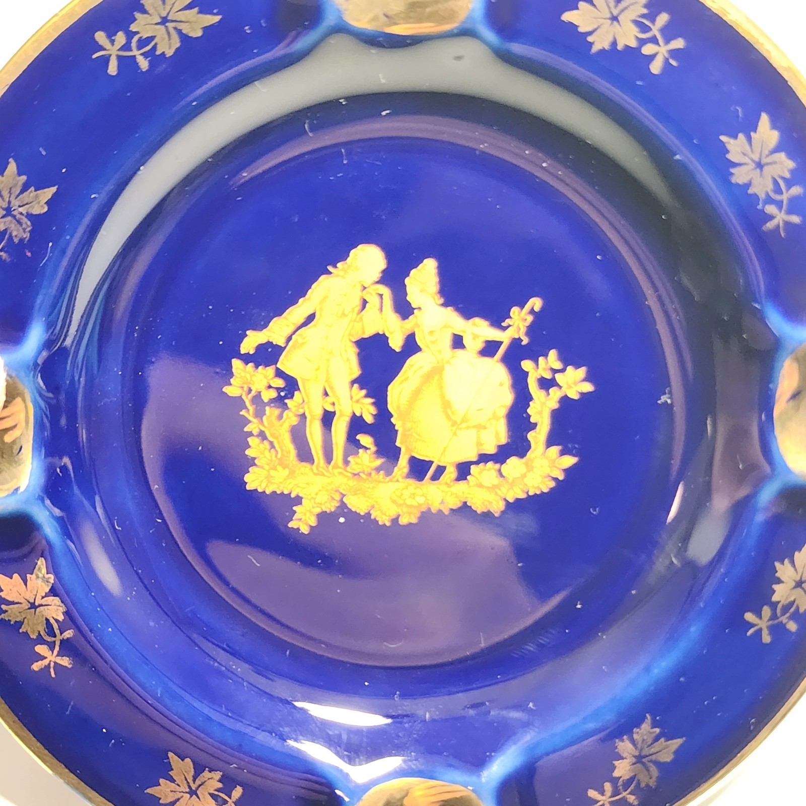 Limoges Castel France Ashtray Cobalt Blue Gold Trinket Dish Courting Scenes 4.75