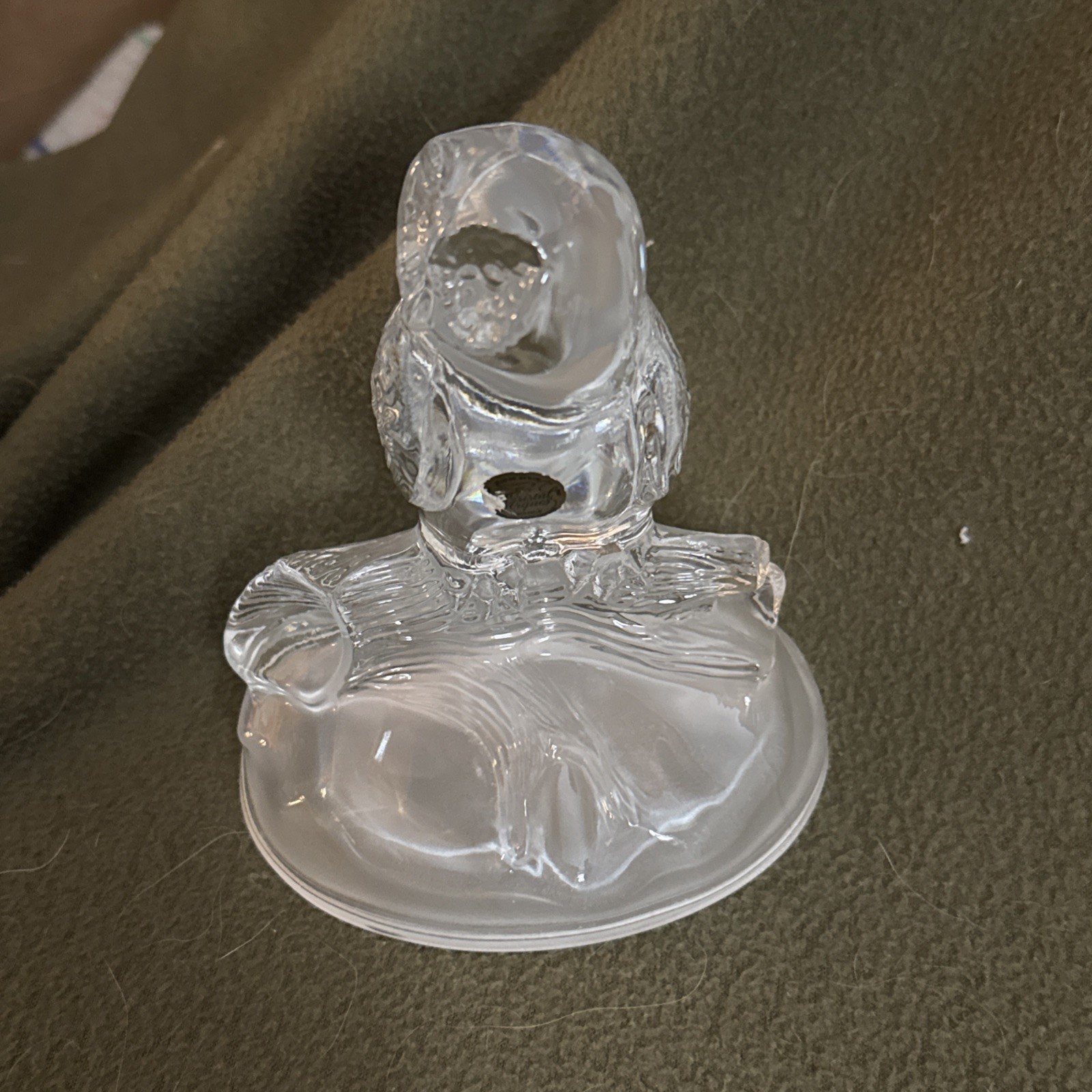 Vintage Cristal D’Arques-Durand Lead Crystal Owl With Frosted Base Very Heavy!