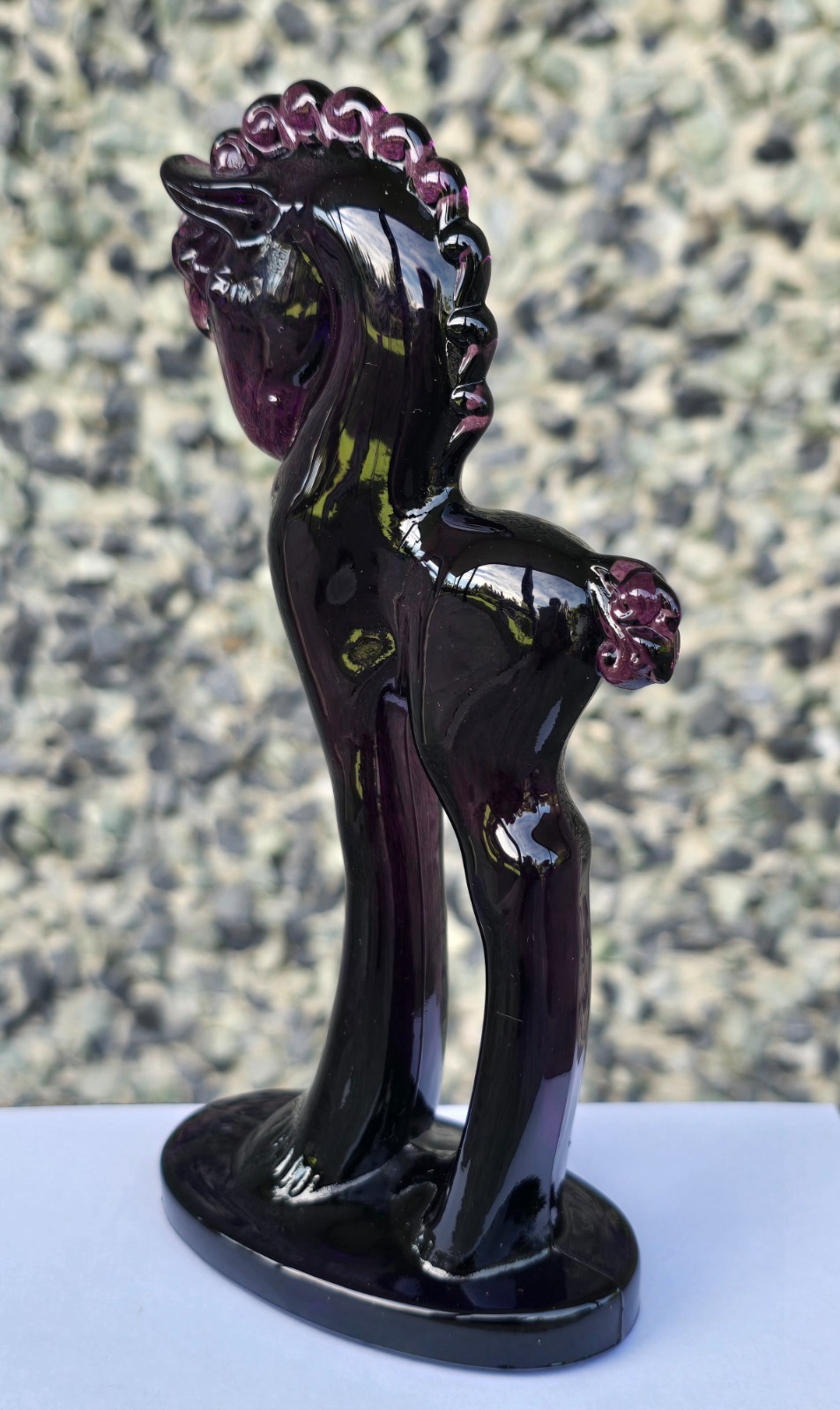 Vintage Mosser Amethyst Dark Purple Glass Trojan Horse figurine 5 5/8”