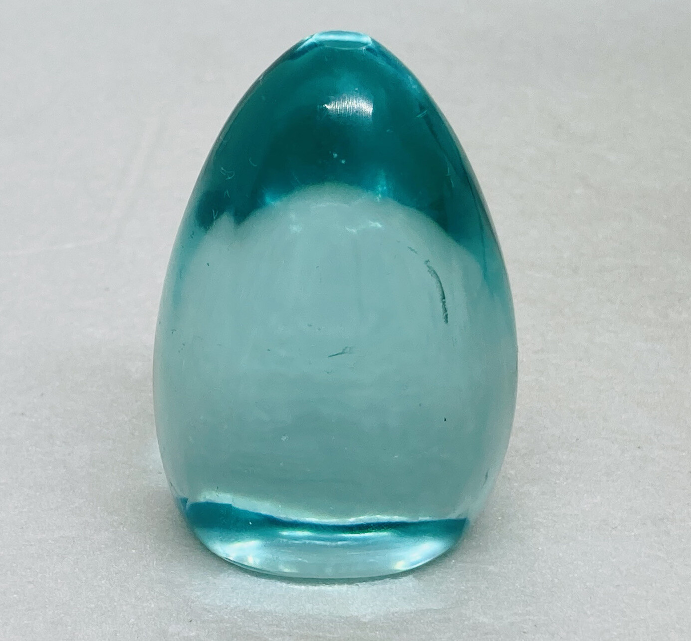 Rare Crystal Glass Egg Paperweight Blue Tint Free Standing Slight Tilt Decor 16