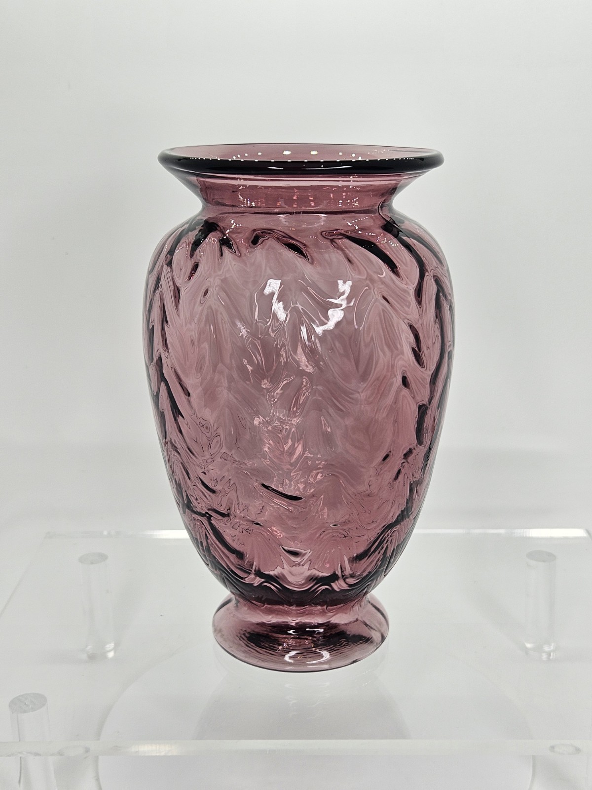 Vintage Fenton Sculpted Ice Optic Purple/Mulberry Glass Vase 1980s