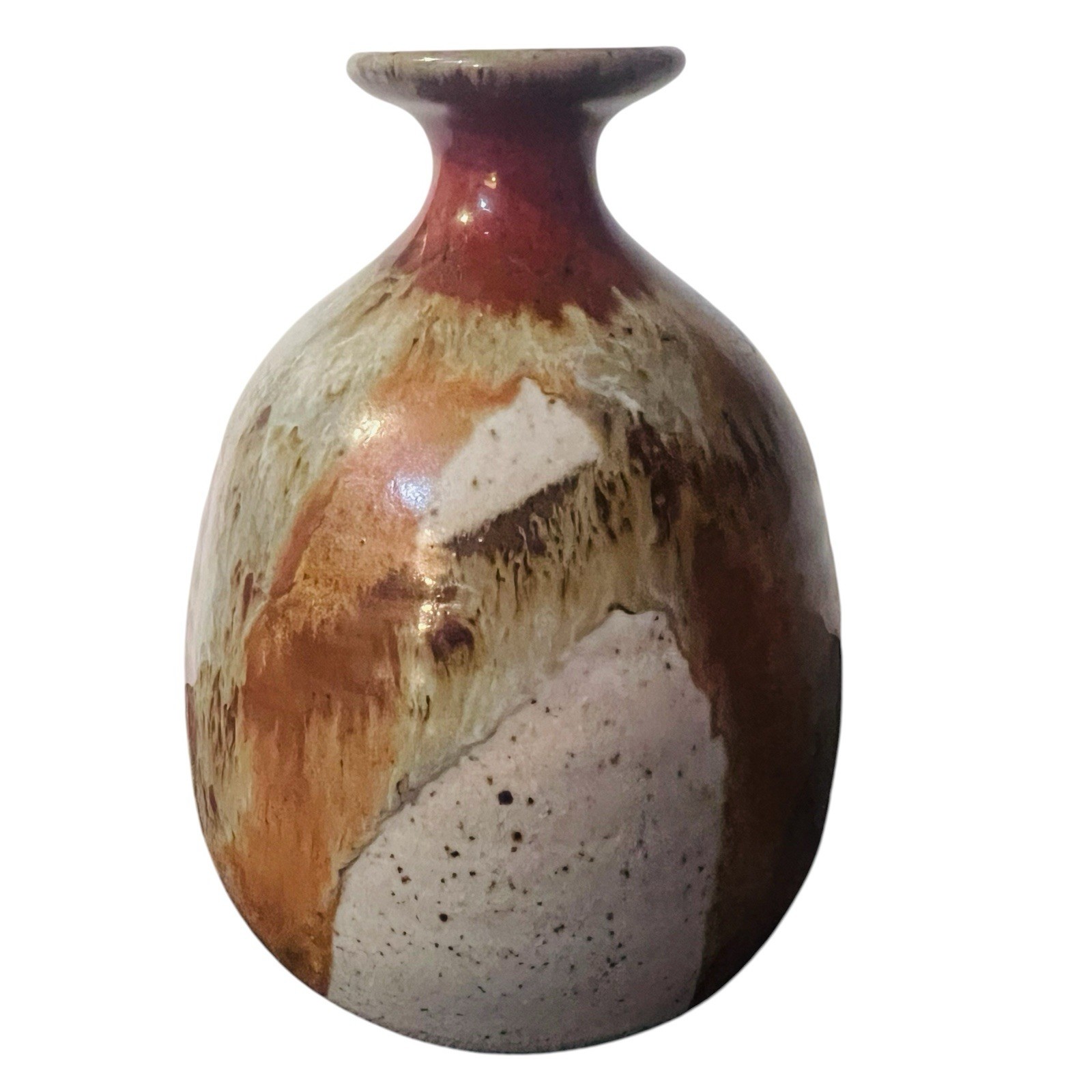 Wishon Harrell Pottery Bud Vase Earth Tone Glaze 5 1/2 inches 1990 Muncie Ind