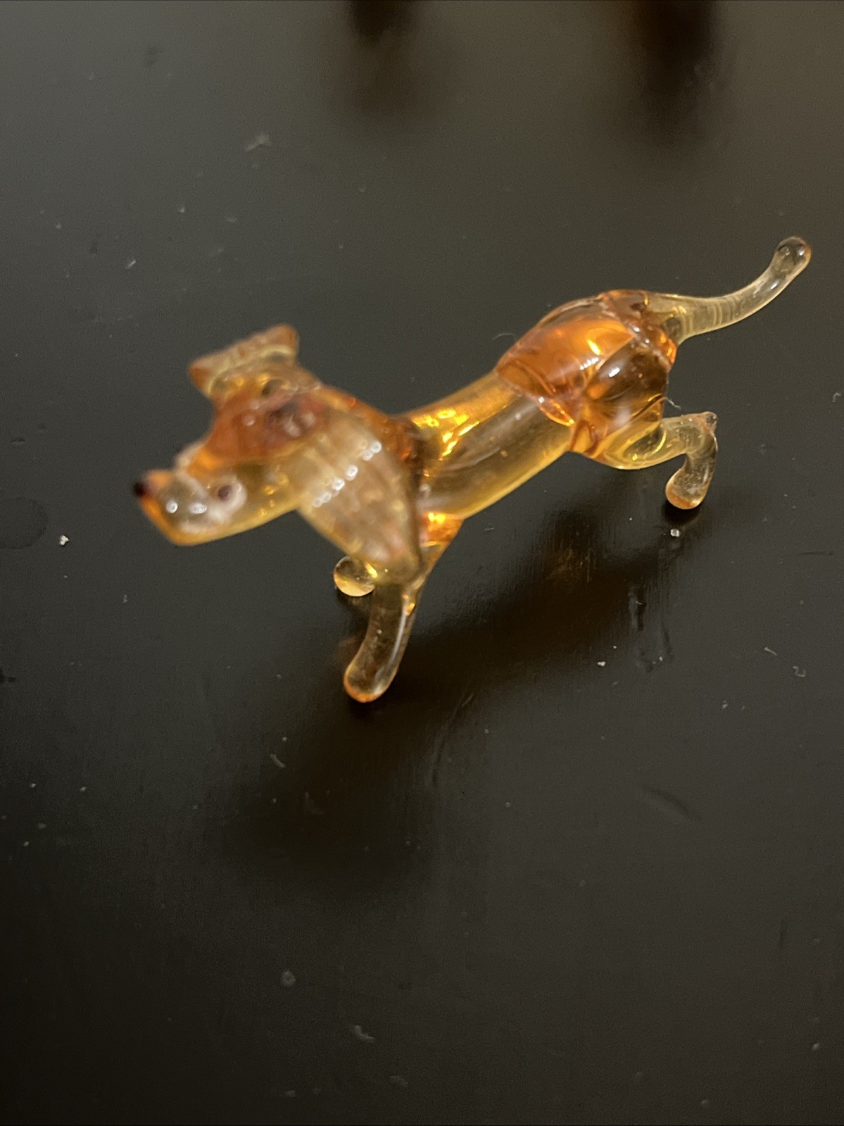 Vintage Hand Blown Amber Glass Figurines Dachshund Weiner Dog