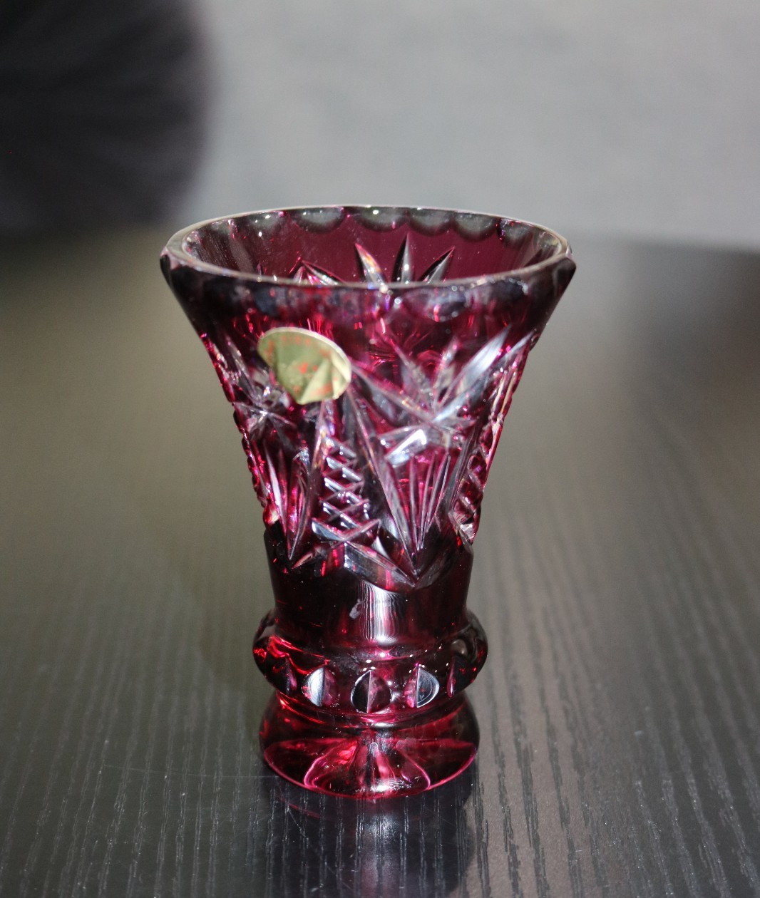 Vintage Nachtmann Bleikristall Cut to Clear Crystal Cranberry Red Vase 4 1/8″