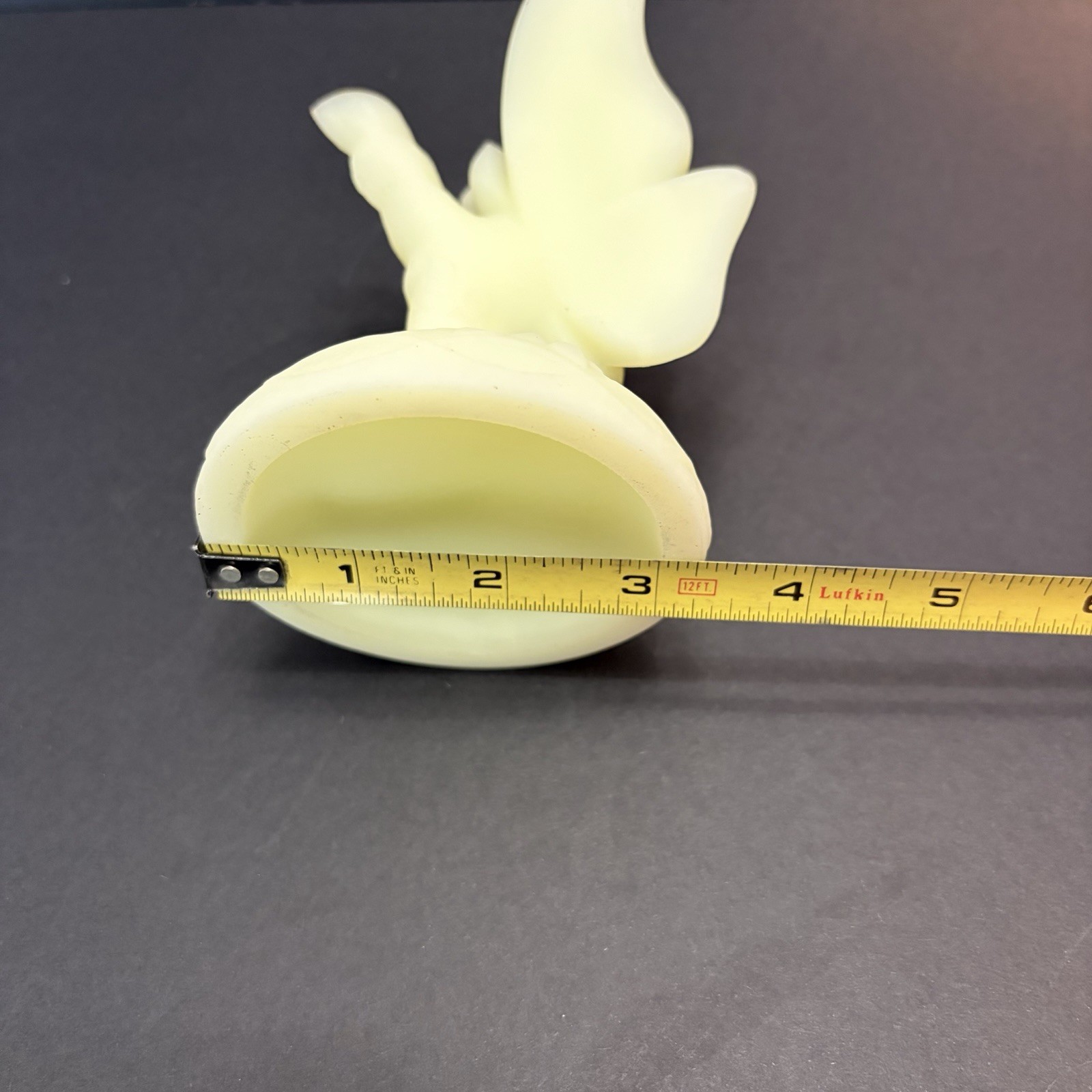 Fenton Uranium Custard Milk Glass Butterfly Ring Holder Tree Glows AS IS CHIP