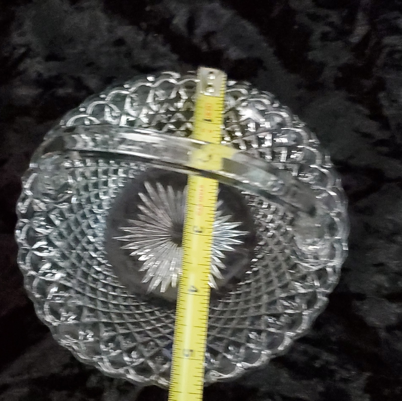 Clear Pressed Glass Diamond Pattern Decorative Basket With Handle, 7 x 6 in