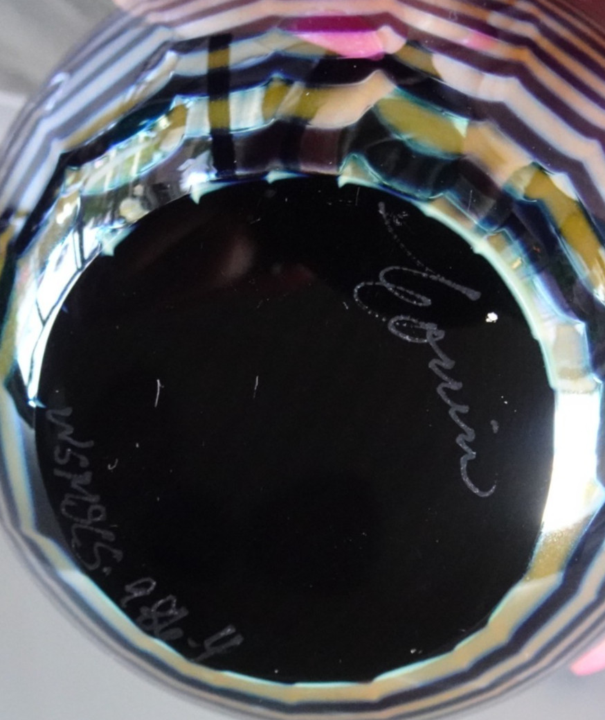 1986 Correia Crescent Moon & Ocean Waves Metallic Art Glass Paperweight