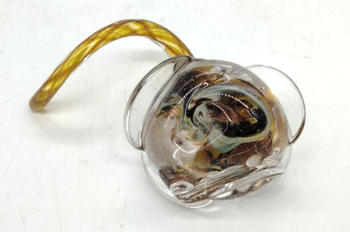 Small Hand Blown Art Glass Flower Rose Multicolor Short Curly Stem Figurine