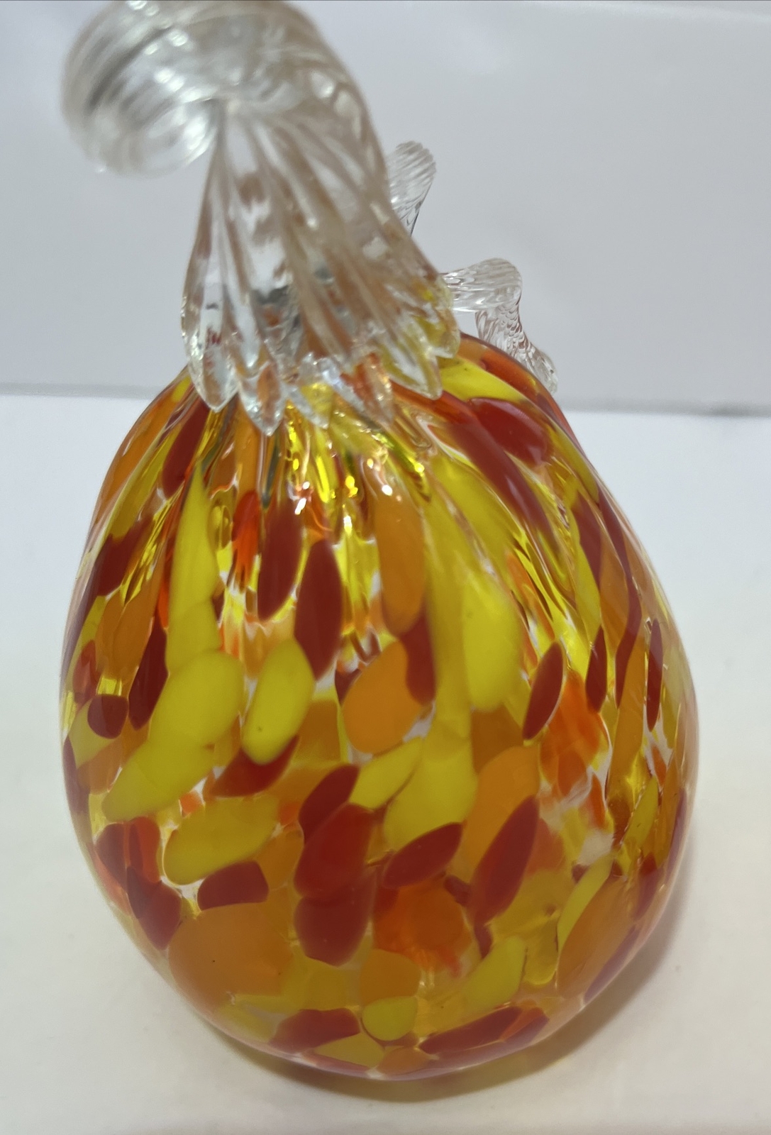 Blown Glass Squash Table Decor Red, Orange and Yellow Clear Ribbed Glass-Pretty