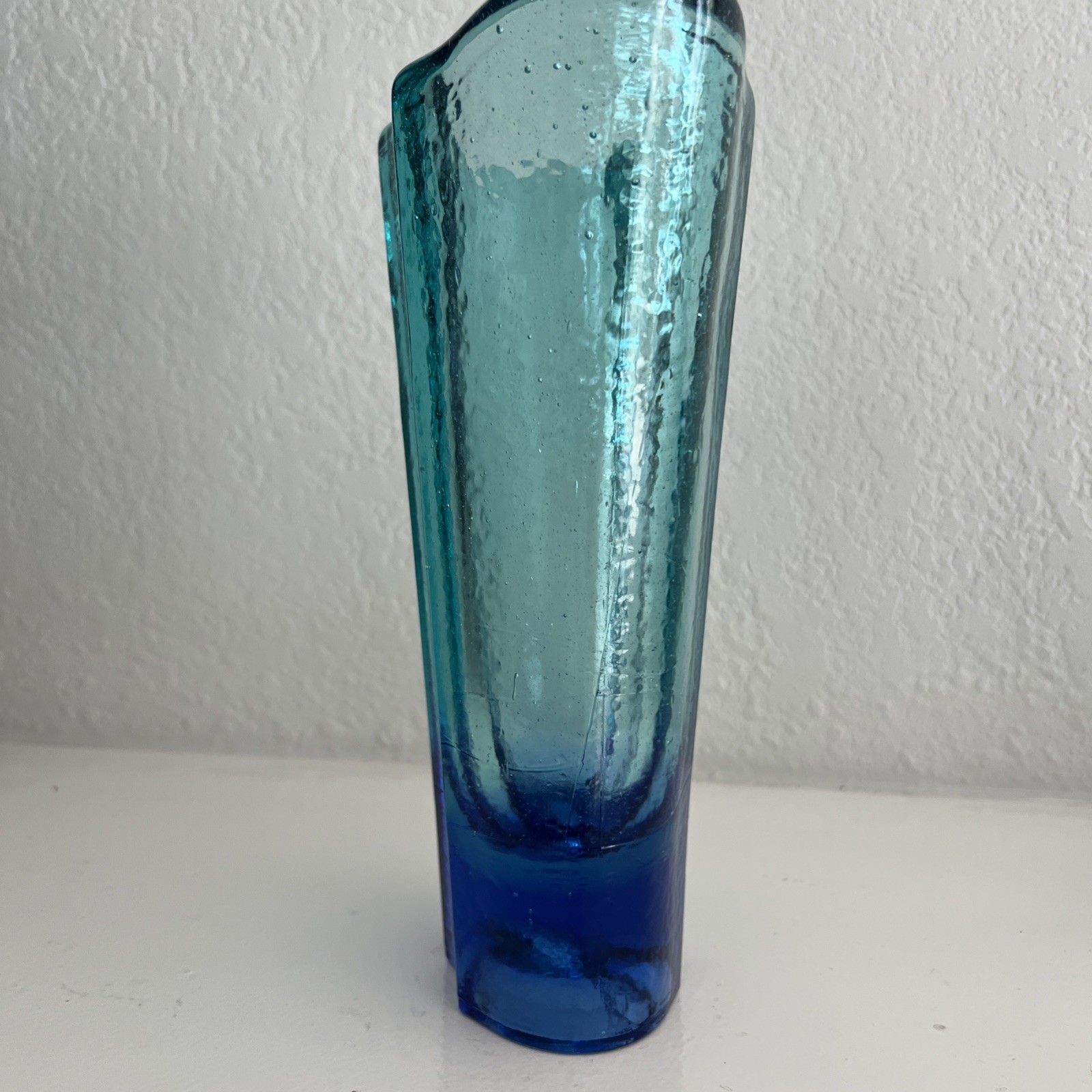 Fire & Light Aurora Vase Ombré Aqua And Cobalt Recycled Glass 9.5” Beautiful!