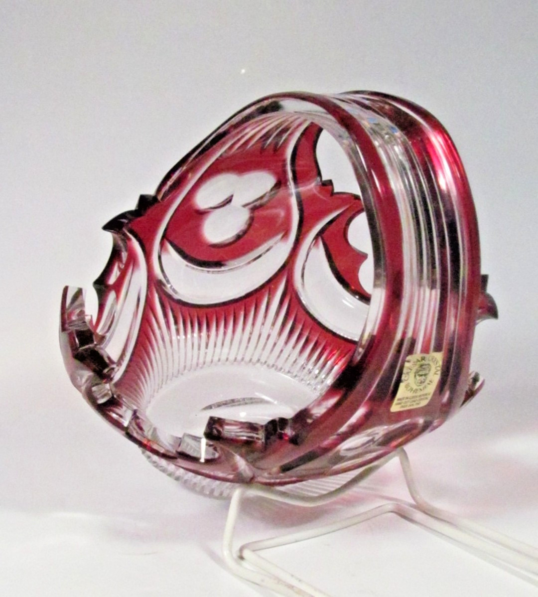 Caesar Czech Republic Bohemian Cranberry Cut To Crystal Glass 8″ Basket w/ Tags