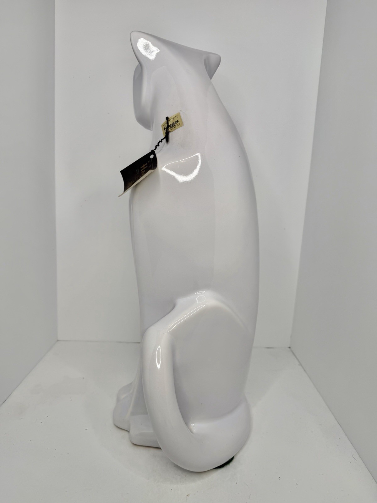 Vintage MCM Haeger White 21” Sitting Cat Sculpture Art Pottery W/label And Tag