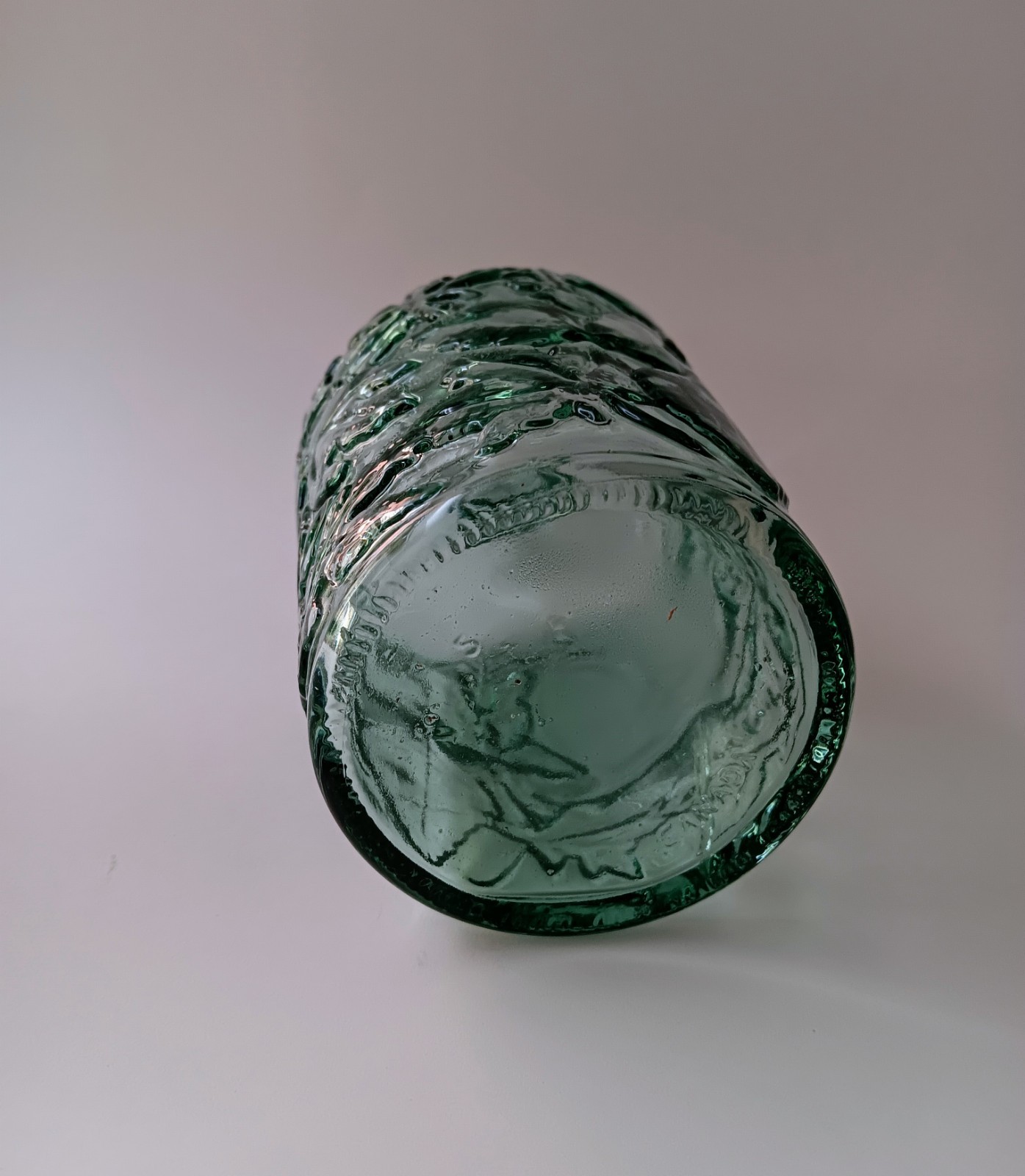 Vintage Libbey of Canada Green Glass Maple Leaf with Chili Pepper Cork Stopper9″
