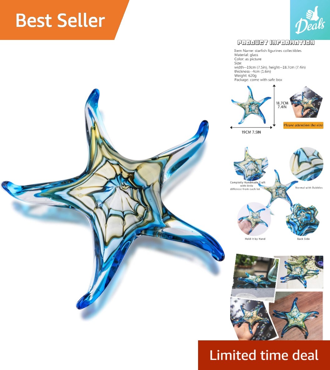 Hand Blown Glass Starfish Figurine – Unique Collectible Art Glass Sculpture