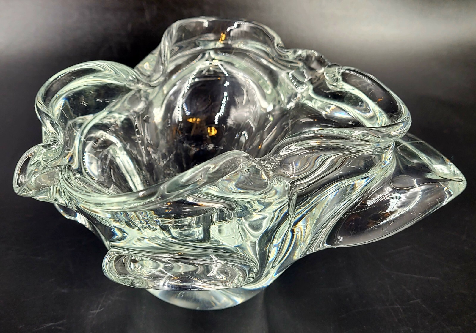 Murano Venetian Italian Art Glass Cigarette Cigar Clear Ashtray Dish Floriform
