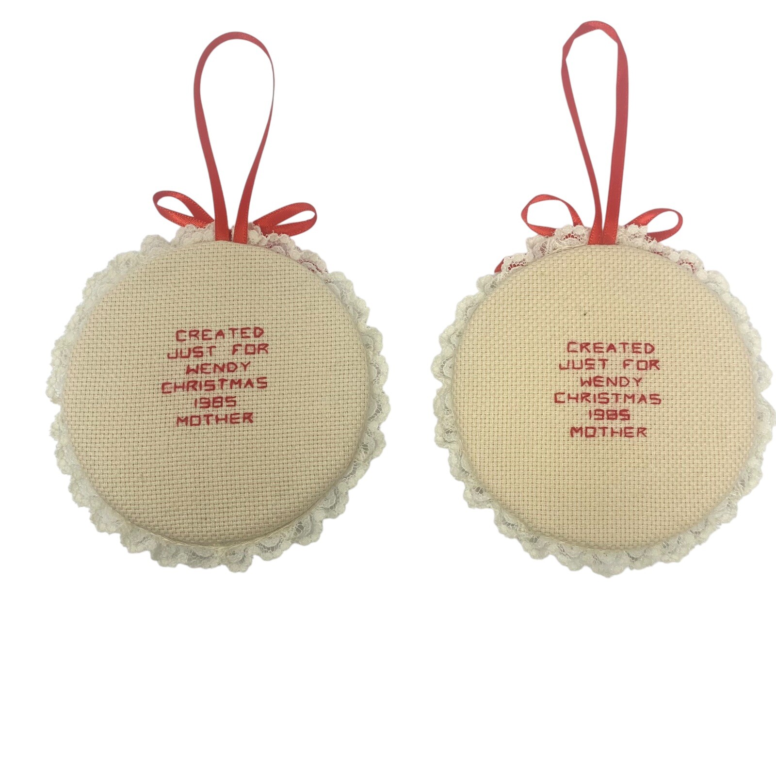 Vintage Needlepoint Victorian Boy and Girl Ornaments Finished Handcrafted lot 2