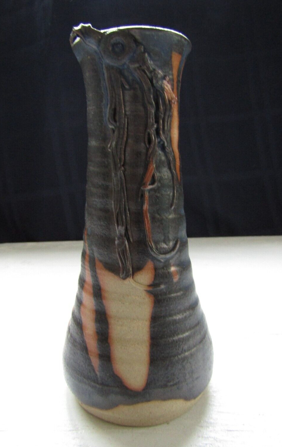 Vintage Brown Tan Malahide Art Pottery- Ireland- Drip & Ribbed Style ~ 7 3/8″ T