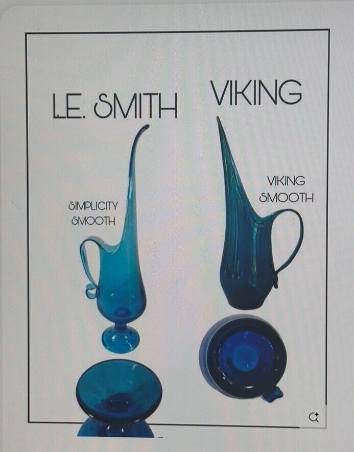 1960’s Vintage Le Smith Peacock Blue Hand Swung Ewer 16″ TALL VASE PITCHER MCM