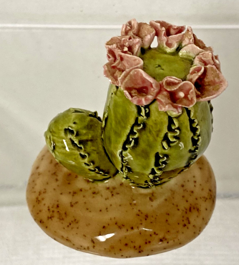 Artist Signed Handcrafted Studio Pottery Ceramic Flowering Cactus Figurine
