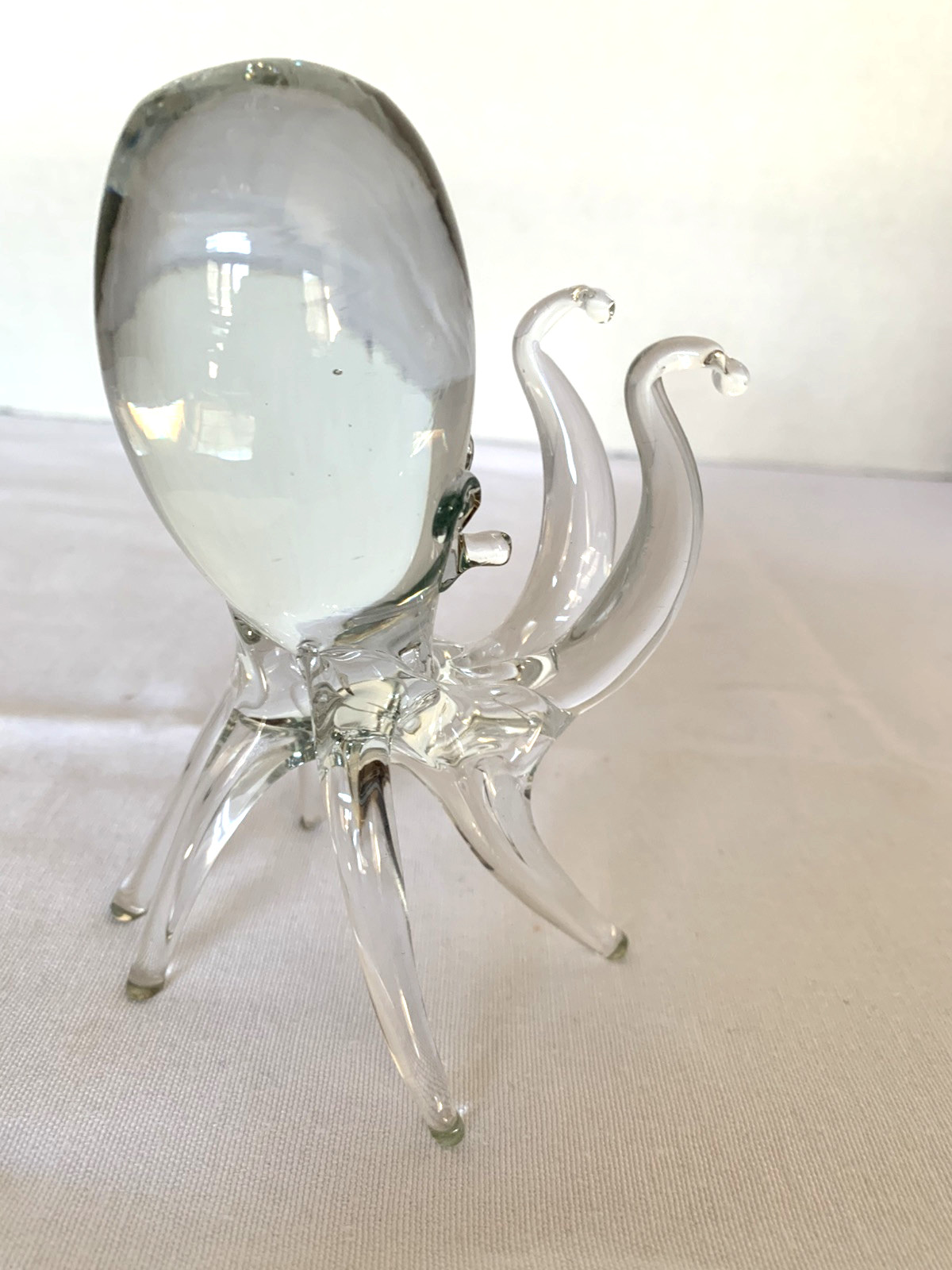 Vintage Hand Blown Clear Glass Octopus Figurine Unique Unusual 5″ H signed