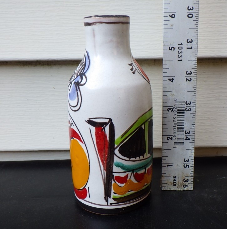 Vintage GIOVANNI DE SIMONE 65 “Woman w/Fish” Cubist Vase/Bottle 6″DESIMONE Italy