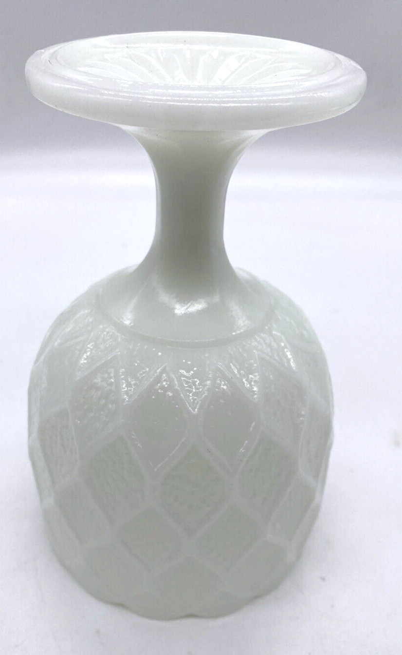 Vintage Milk Glass Chalice 6.25″ Harlequin Diamond Pattern Scalloped Top
